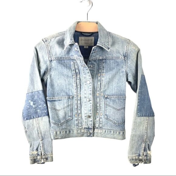 NWOT All Saints Serene Vintage Wash Patchwork Jean Jacket Size XS - Picture 7 of 13